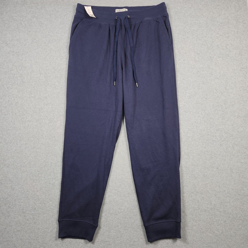Orvis Joggers Mens Large Blue Sweatpants Active Stretch Fleece Lined Drawstring